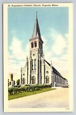 St. Augustine's Catholic Church Augusta ME Vintage Maine Postcard  picture