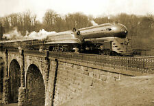 1939 Streamlined Trains on  Viaduct Bridge Vintage Old Photo 8.5