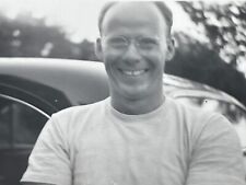 LC Photograph Handsome Man Balding Glasses Smiling Happy Old Car 1940-50's picture