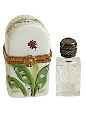 Vintage LIMOGES Trinket Box w/ PERFUME BOTTLE Lily of the Valley Flowers LADYBUG picture