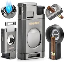 Torch Lighter Windproof Cigar Lighter 4 Jet Flame Refillable w/ Punch and Stand picture