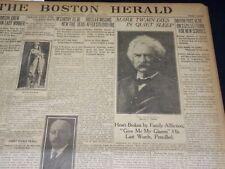 1910 APRIL 22 THE BOSTON HERALD - MARK TWAIN DIES IN QUIET SLEEP - BH 397 picture