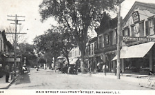 Greenport New York Main Front Street Dirt Road Stores Wagon Bicycle Postcard picture