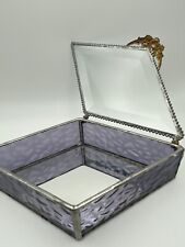 Vintage Diamond Shaped Purple Leaded Glass Jewelry Box with Clear Lid  picture