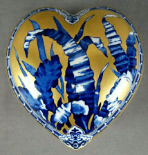 Coalport V4856 Cobalt Leaves & Gold Heart Shaped Trinket Box Circa 1891-1920 picture