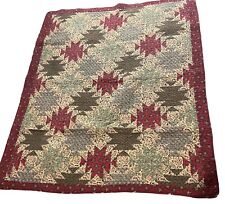Vintage Machine Quilted Patchwork Star Pattern Lap Quilt 48” X 60” picture