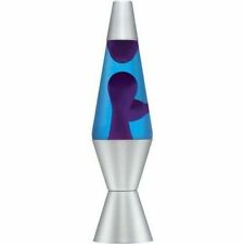 14.5-Inch Silver Base Lava Lamp with Purple Wax in Blue Liquid - 2118 picture