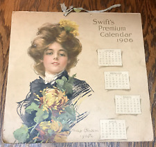 Antique Swift's Premium Folding Calendar 1906 Philip Boileau Art 11 3/4