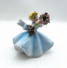 Vintage 1960s Lefton Girl Blue Dress With Bouquet Of Flowers Figurine picture