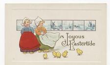 Postcard Joyous Easter Girls Dutch Costumes Baby Chicks  picture
