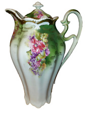 Antique Porcelain Germany Hand Painted Floral Chocolate Tea Pot 9 1/2