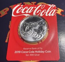 2019 Fiji 1 Oz Coca Cola Holiday Silver Coin $1 BU Limited Mintage picture
