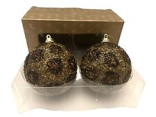 DILLARDS Trimmings 2PC Beaded Animal Leopard Print 3” Glass Christmas Ornament picture
