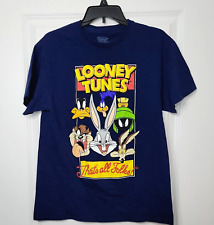 Looney Tunes Cartoon T-Shirt Men's M Crewneck Blue Short Sleeve Bugs Bunny Y2K picture