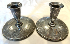 ANTIQUE 1920'S WILCOX SILVER PLATED PAISLEY CANDLESTICKS -FREE SHIP picture