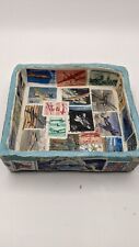 Vintage  Eclectic Dish, Vintage Plane Stamps Lining Inside picture