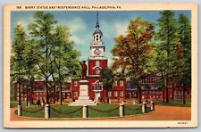 Postcard Barry Statue and Independence Hall, Philadelphia PA linen P133 picture