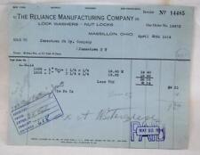 1914 Reliance Manufacturing Company Massillon Ohio Receipt picture