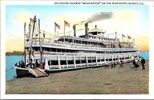Postcard Excursion Steamer Washington on the Mississippi in Quincy Illinois~1000 picture