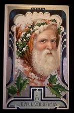Full Face~Old World Santa Claus with Holly Antique~Christmas Postcard~h899 picture