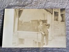 VTG RPPC Post Card Good Looking Man With a Bowler Hat Posing In Front of a Store picture