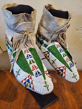 Antique OLD Native American Indian beaded Sioux Moccasins LAKOTA 19th C. picture