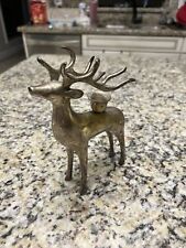 Vintage Solid Brass Reindeer Stag Deer Candle Holder Figurine picture