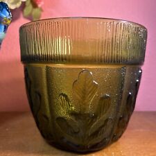 Vintage 1975 FTD Avocado Green Oak Leaf Pattern Glass Vase/Planter picture