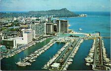 Waikiki Ilikai Hotel Diamond Head Honolulu Yacht Harbor Blue Pacific Postcard picture