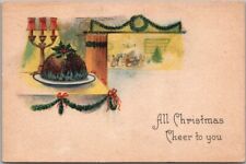 1921 CHRISTMAS Greetings Postcard Xmas Pudding on Dinner Table 