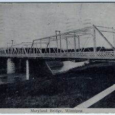 RARE 1909 Winnipeg, Manitoba Old Maryland Truss Bridge Litho Photo Postcard A166 picture