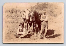 RPPC Two Young Men Farmers with Two Horses Real Photo Postcard picture