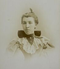 Pretty Woman Large Bow Military Cross On Neck Cabinet Card Photograph 4.25 x 6.5 picture
