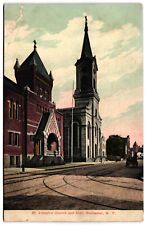 St. Joseph's Church and Hall Rochester NY c1900s Horse and Wagon Tracks Postcard picture