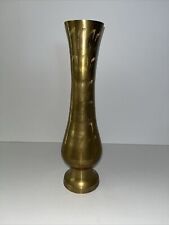 VINTAGE BRASS FLORAL ETCHED 12” Tall VASE picture