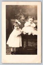Early 1900s RPPC Young Girls Get Picture Taken, 22 & 7 Months Old VTG Postcard picture