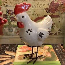 Vintage Inspired Rooster~Distressed/Crackled~White/Red~Metal Legs~Farmhouse~NICE picture