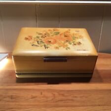 Vintage 1930’-40’s,ArtDeco, Painted WoodVanity Box W/ Mirror + Gold Print Lining picture