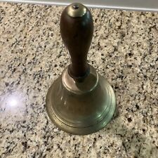 Vintage Antique Solid Brass 8” Hand Bell School Bell with Wood Handle picture