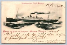 1902 NORD LLOYD steamer GROSSER KURFURST postcard UK TO US picture