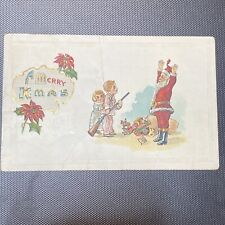 1914 Merry Xmas Christmas  Santa held up by kids with shot gun Antique S 650 picture