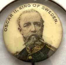 Antique Oscar II King of Sweden Celluloid Pin Back Button Whitehead Hoag 1894-96 picture