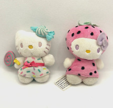 x2 Vintage Hello Kitty Plush Sanrio Small Stuffed Animals Strawberry, Lollipop picture