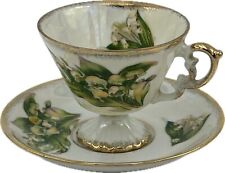Vtg Ucagco Lusterware Flower of the Month MAY LILY OF THE VALLEY Tea Cup Saucer picture