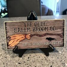 Halloween Wooden Sign With Magnetic Strip On Back The Old Salem Broom Co 8”x4” picture