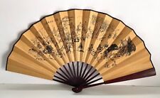 Vintage Chinese Hand Painted Silk + Wood Hand Fan, Figures in Spiritual Setting picture