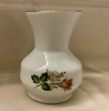 Leart Floral Bud Vase 3” Mini Made In Brazil Vintage Porcelain Floral Gold Rim picture