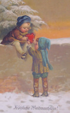 Wally Fialkowska Children Share Heart Cookie Antique Vintage Christmas Postcard picture