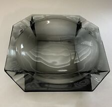 VINTAGE MCM Heavy Gray Smokey Topaz Glass Large Ashtray 8” picture
