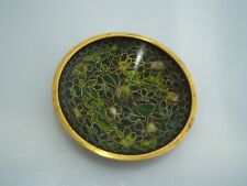 VTG CLOISONNE TRINKET DISH Floral Green Brass Blue Enamel Ring Coin Dish picture